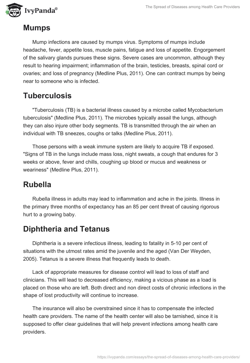 The Spread of Diseases among Health Care Providers. Page 5