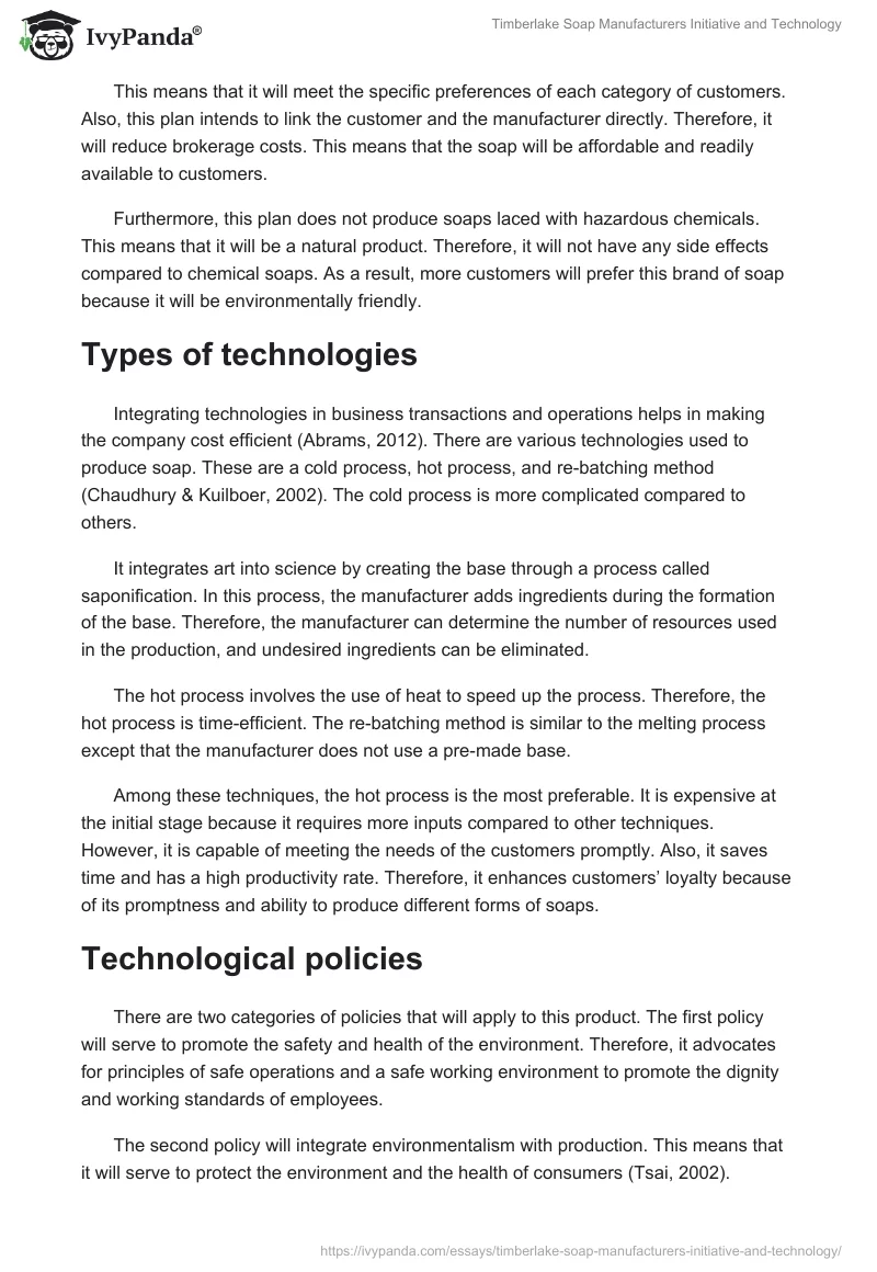 Timberlake Soap Manufacturers Initiative and Technology. Page 2