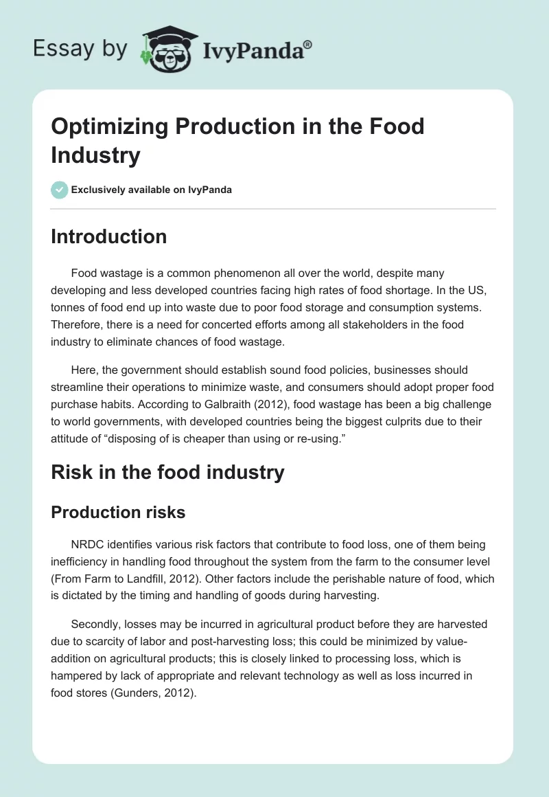 Optimizing Production in the Food Industry. Page 1