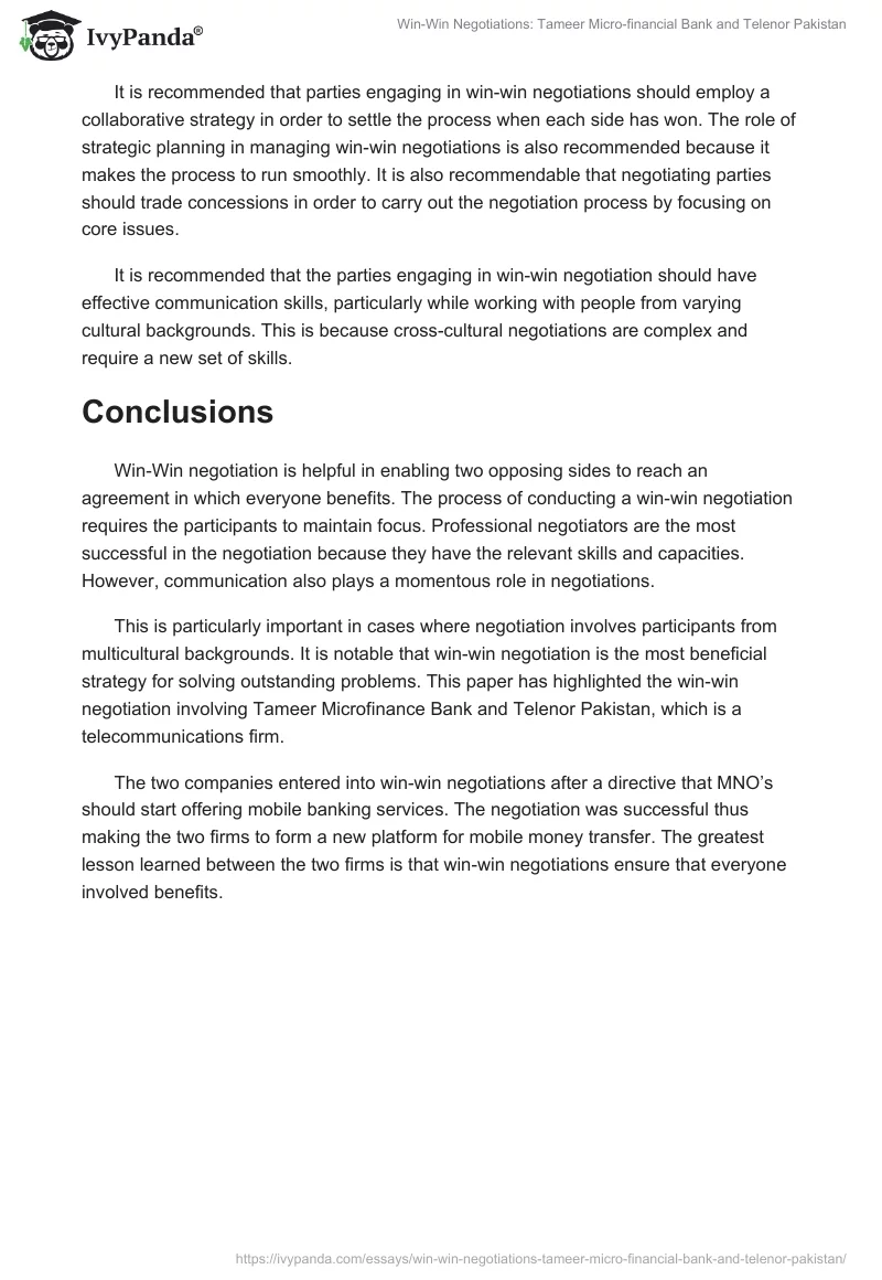 Win-Win Negotiations: Tameer Micro-Financial Bank and Telenor Pakistan. Page 3
