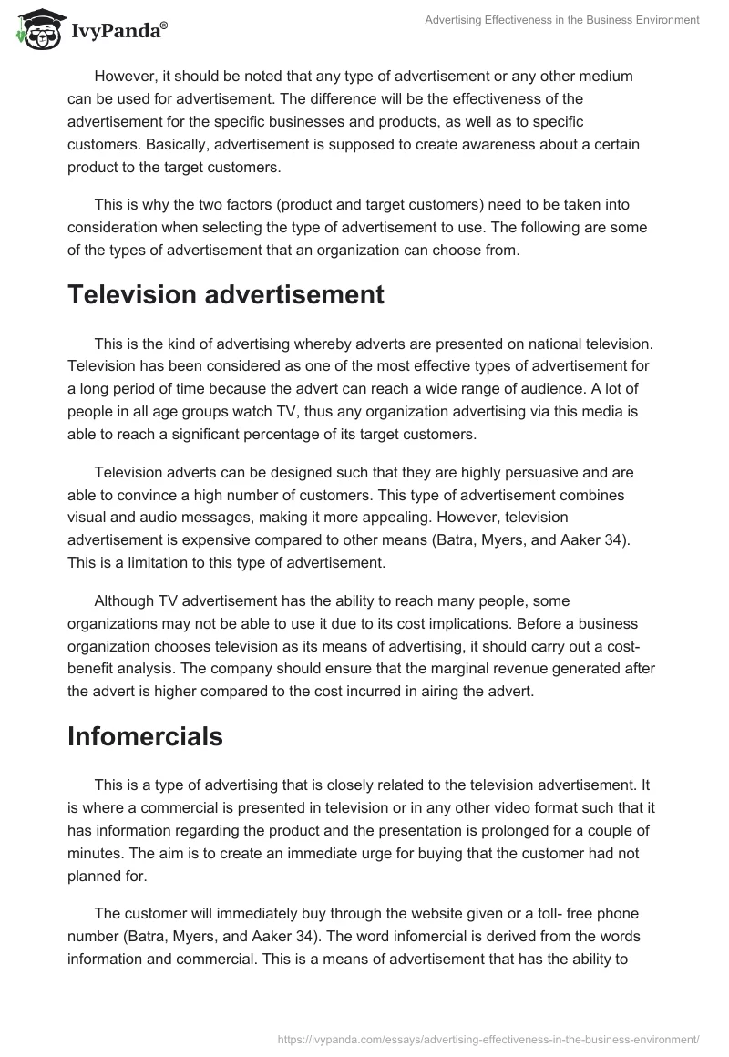 Advertising Effectiveness in the Business Environment. Page 4