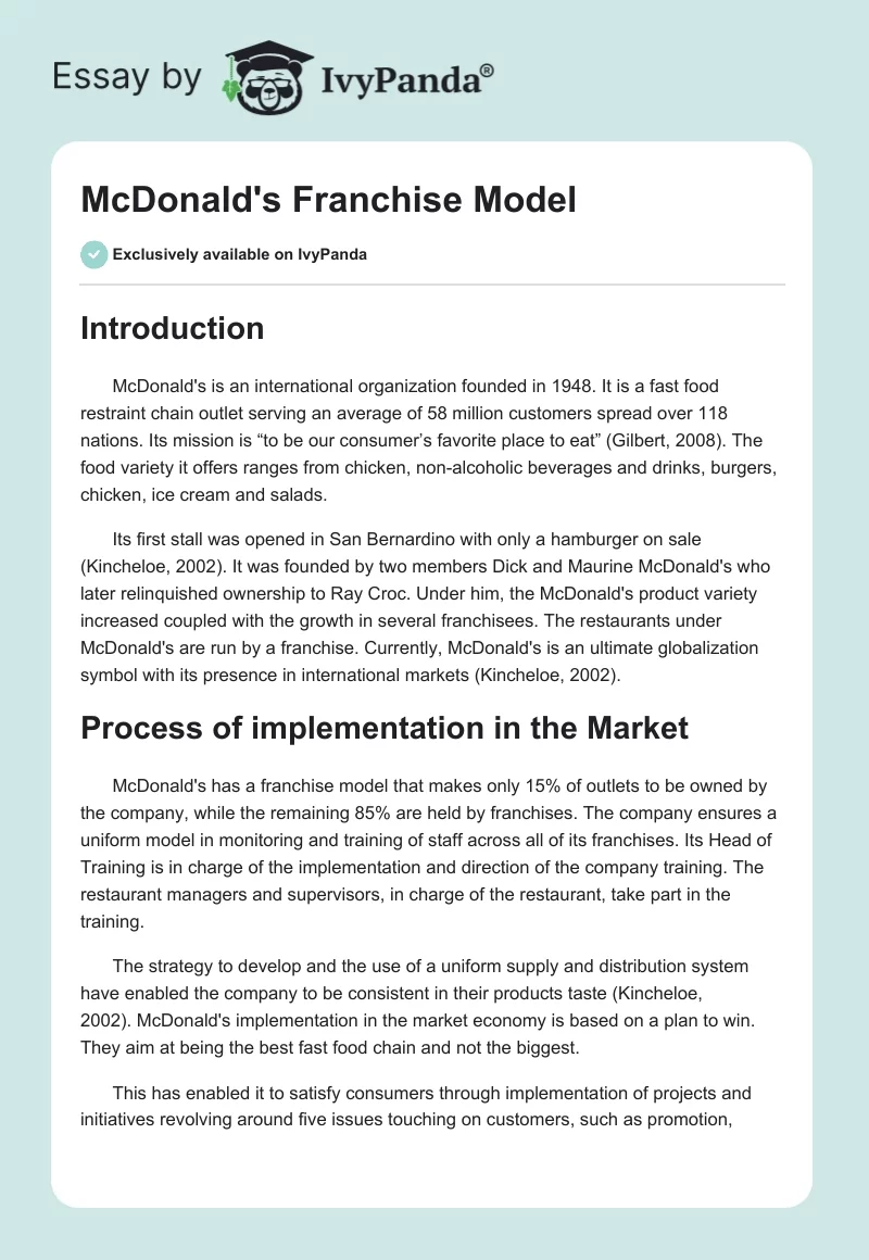 McDonald's Franchise Model. Page 1