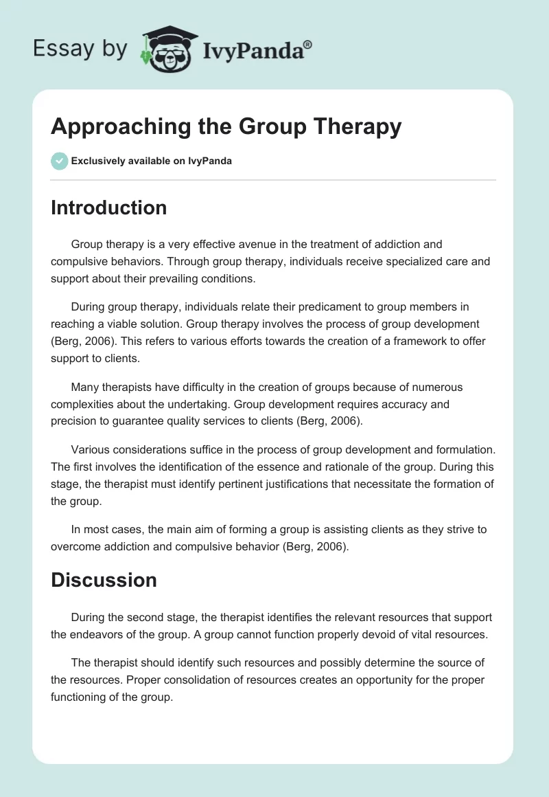 Approaching the Group Therapy. Page 1