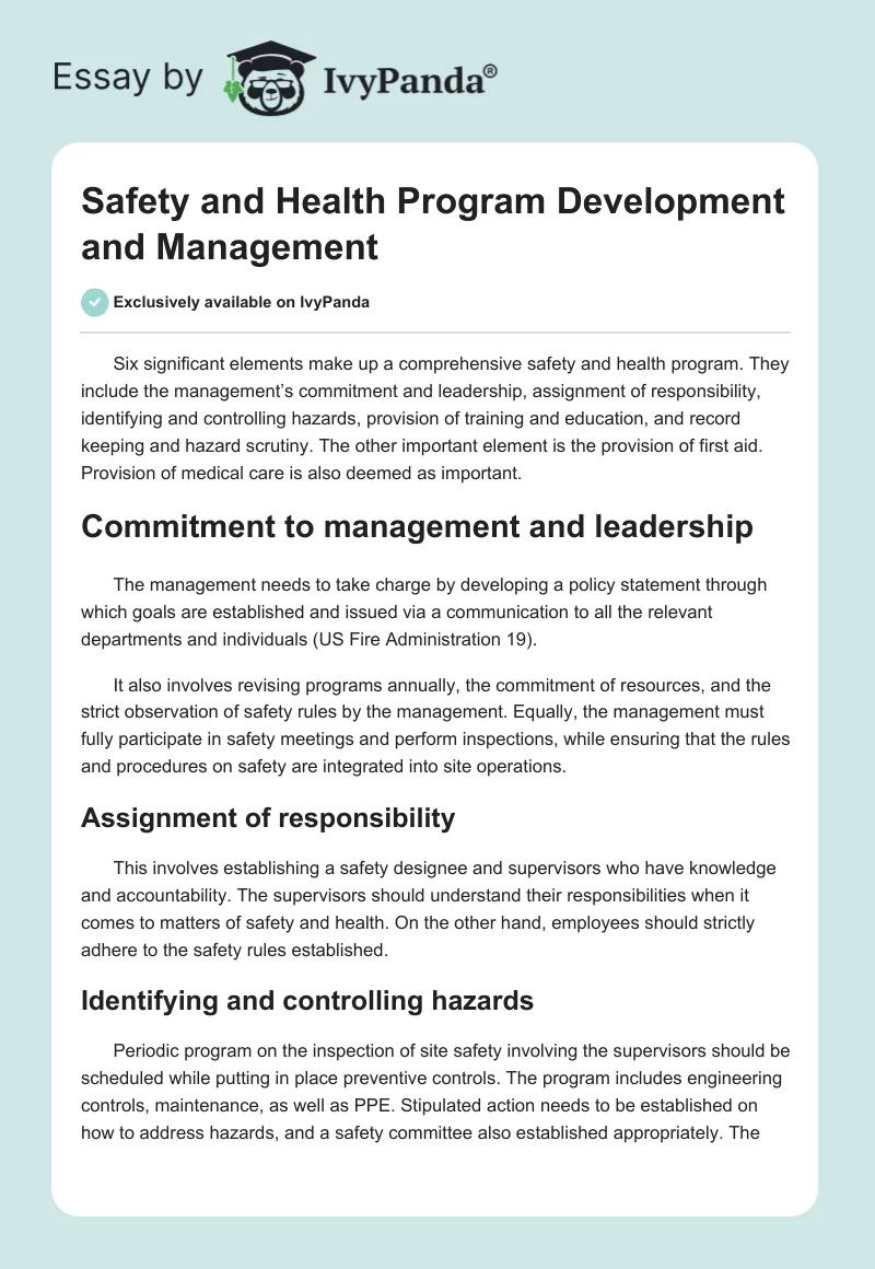 Safety and Health Program Development and Management. Page 1