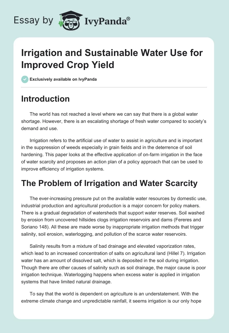 Irrigation and Sustainable Water Use for Improved Crop Yield. Page 1