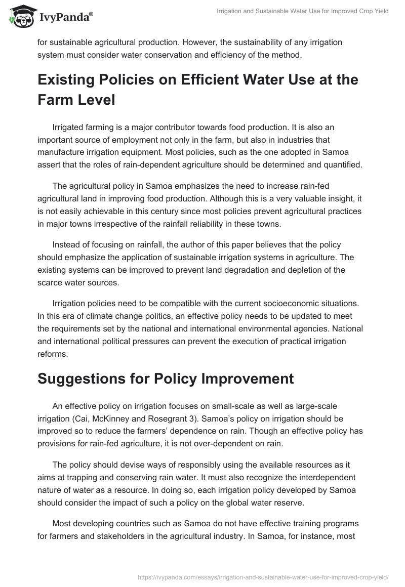 Irrigation and Sustainable Water Use for Improved Crop Yield. Page 2