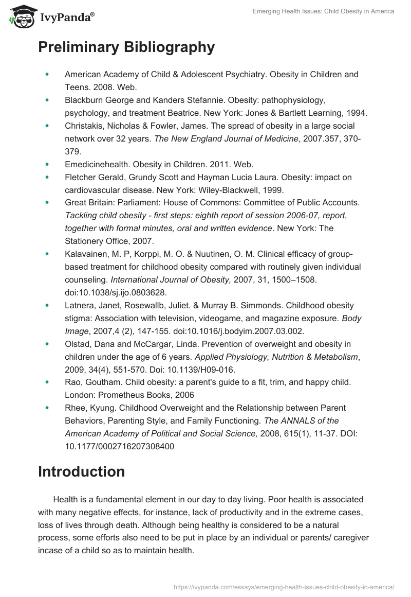 Emerging Health Issues: Child Obesity in America. Page 2