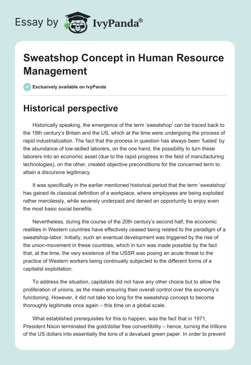 Sweatshop Concept in Human Resource Management. Page 1