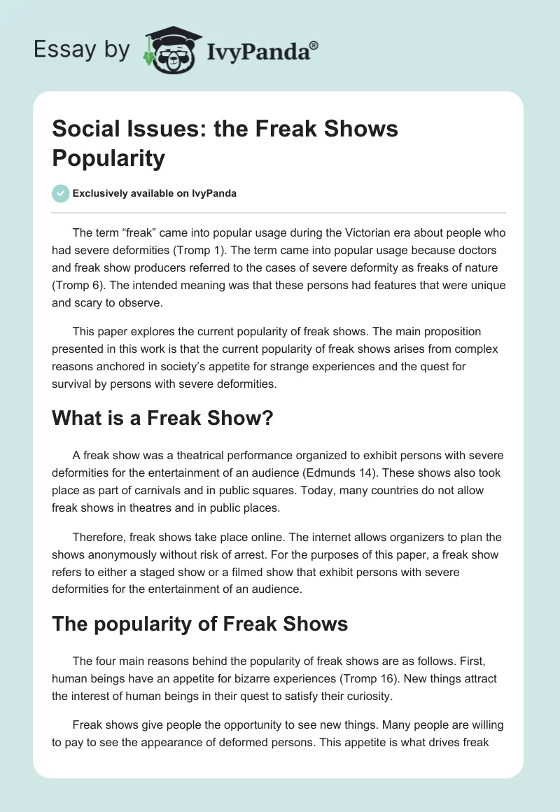Social Issues: the Freak Shows Popularity. Page 1