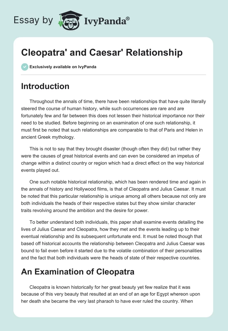 Cleopatra' and Caesar' Relationship. Page 1