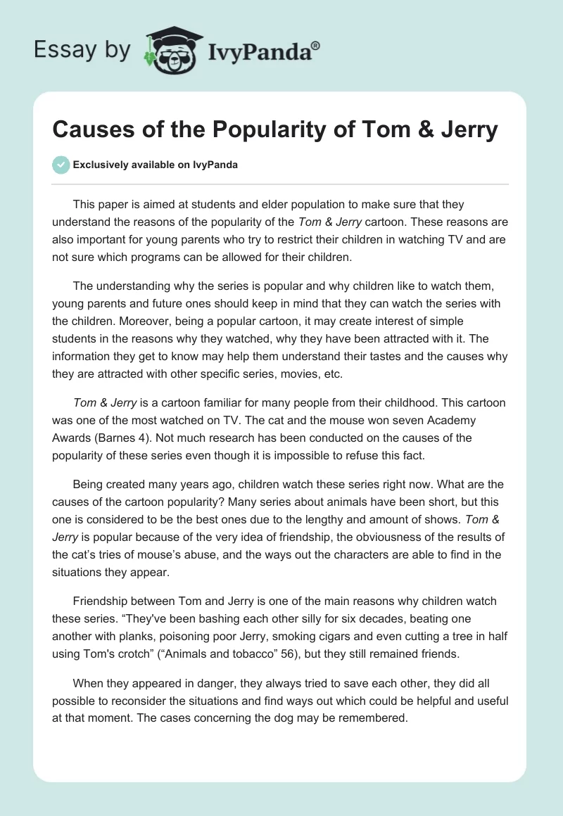 Causes of the Popularity of Tom & Jerry. Page 1