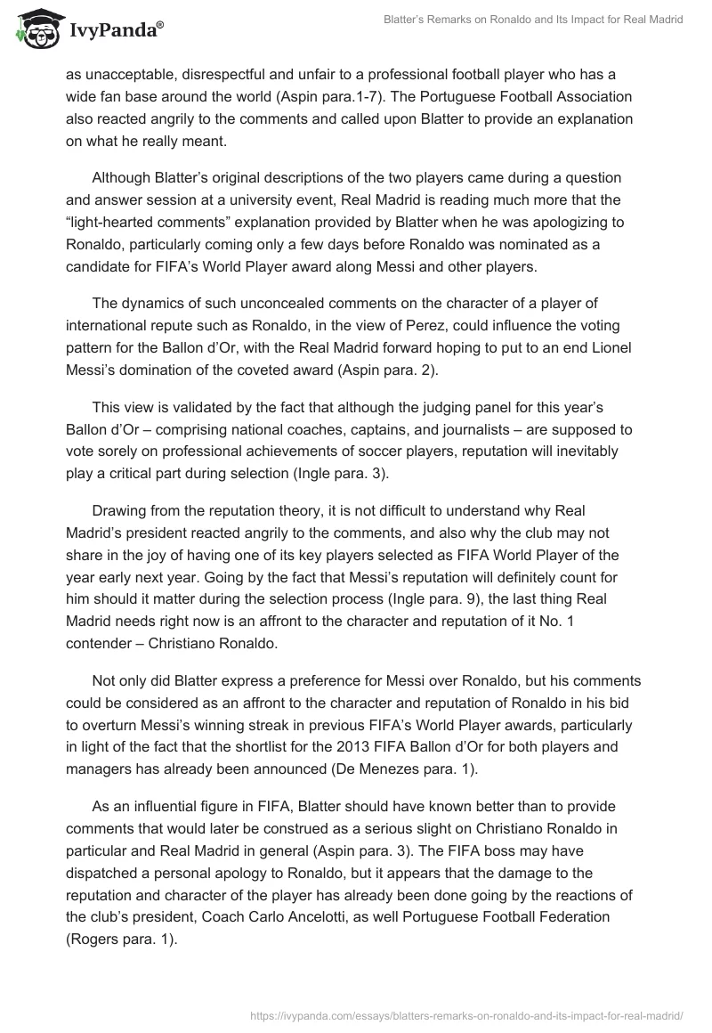 Blatter’s Remarks on Ronaldo and Its Impact for Real Madrid. Page 2