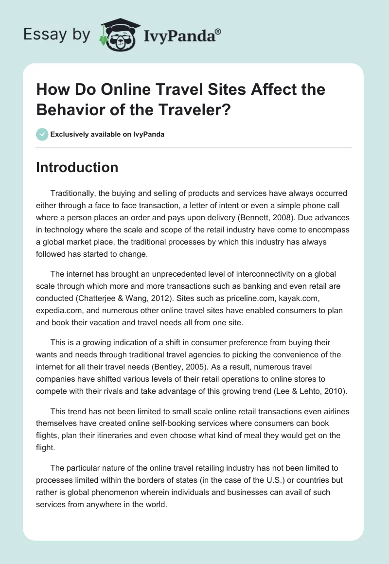 How Do Online Travel Sites Affect the Behavior of the Traveler?. Page 1