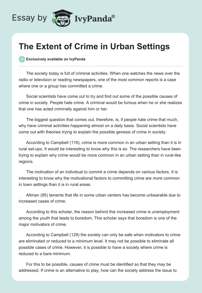 The Extent of Crime in Urban Settings. Page 1