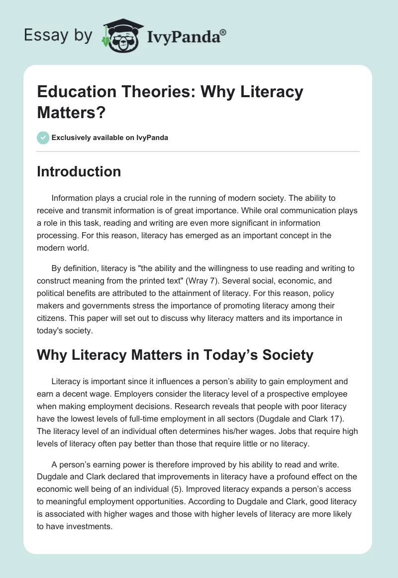 Education Theories: Why Literacy Matters?. Page 1