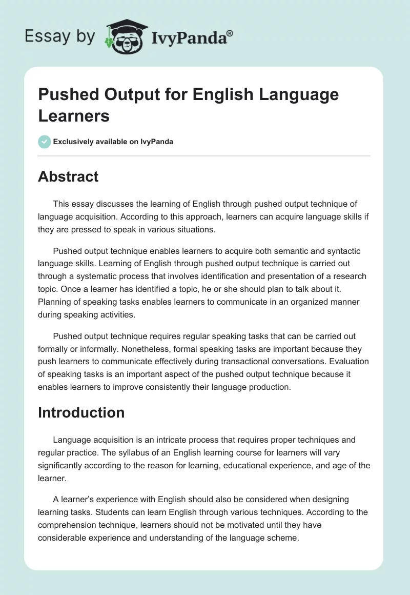 Pushed Output for English Language Learners. Page 1