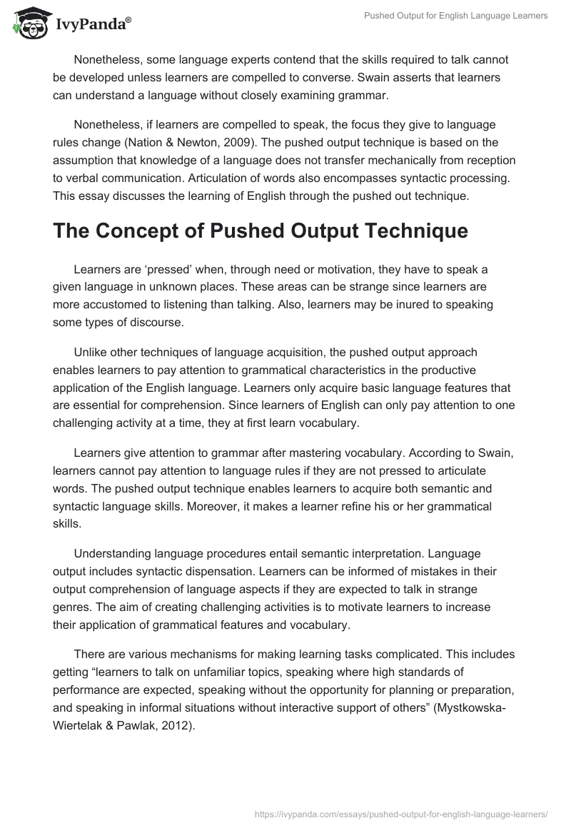Pushed Output for English Language Learners. Page 2