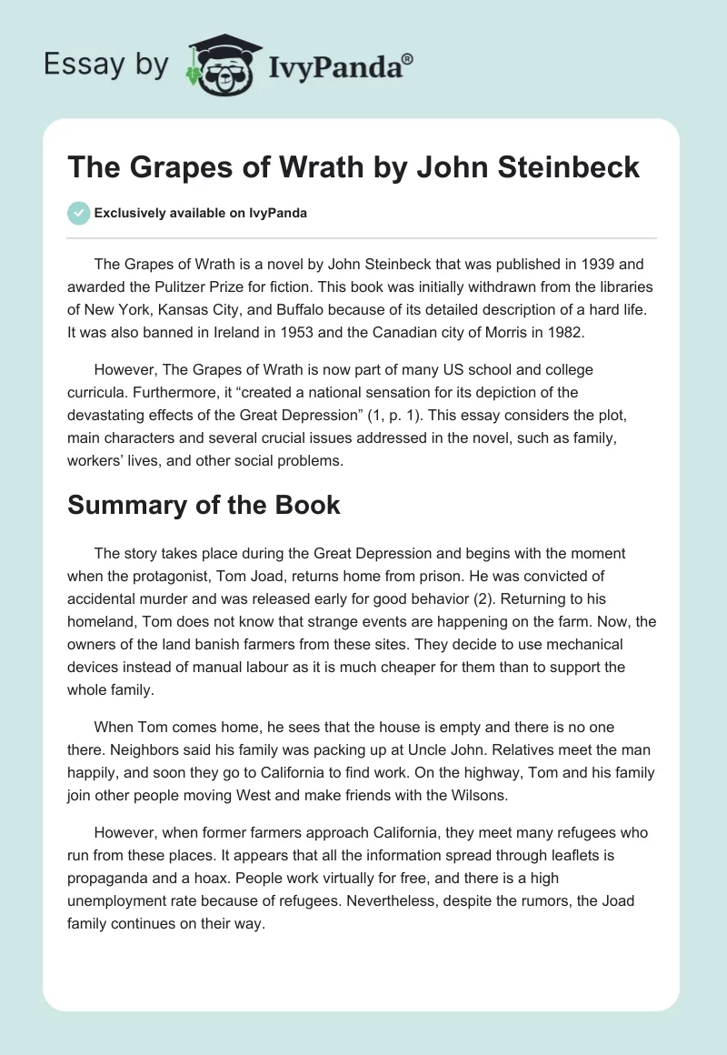 The Grapes of Wrath by John Steinbeck. Page 1