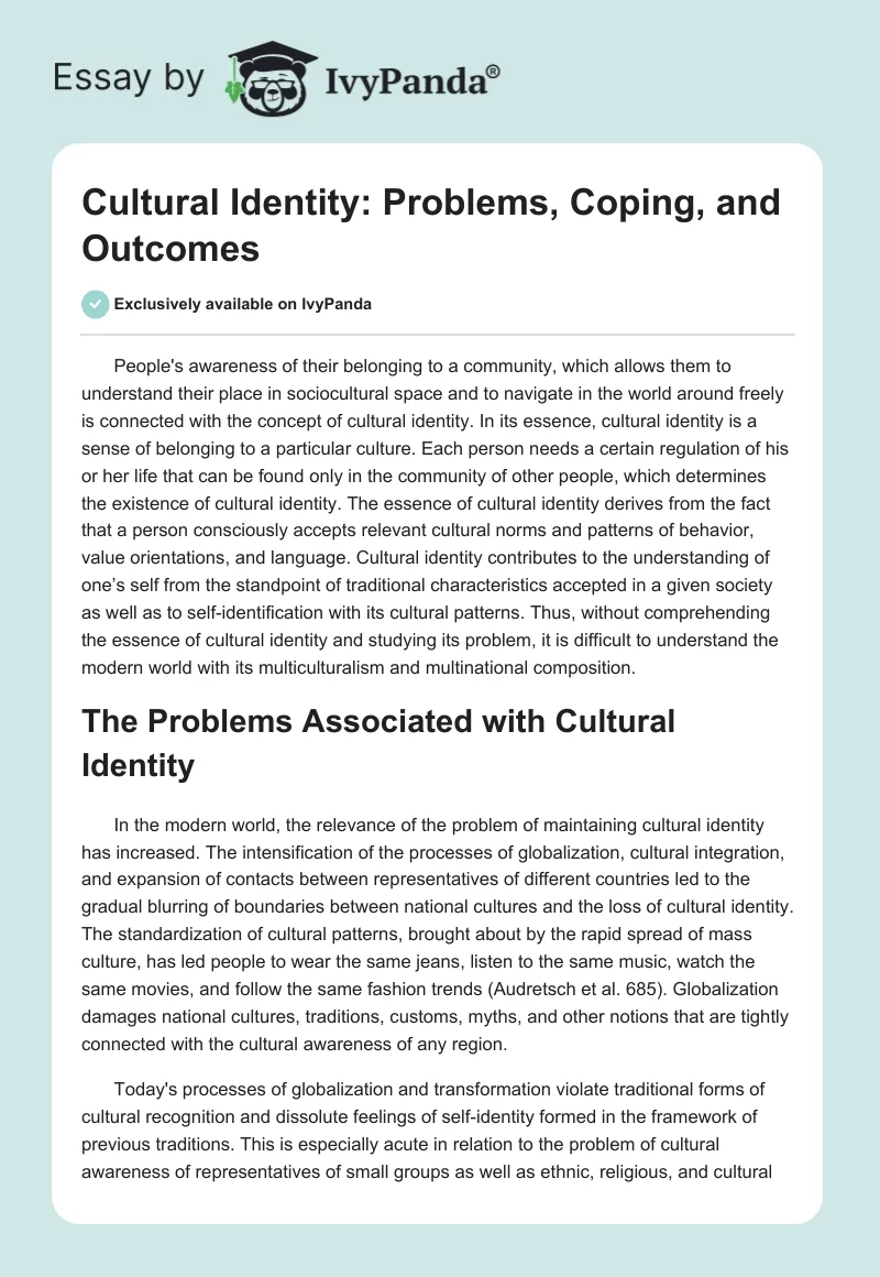 Cultural Identity: Problems, Coping, and Outcomes. Page 1