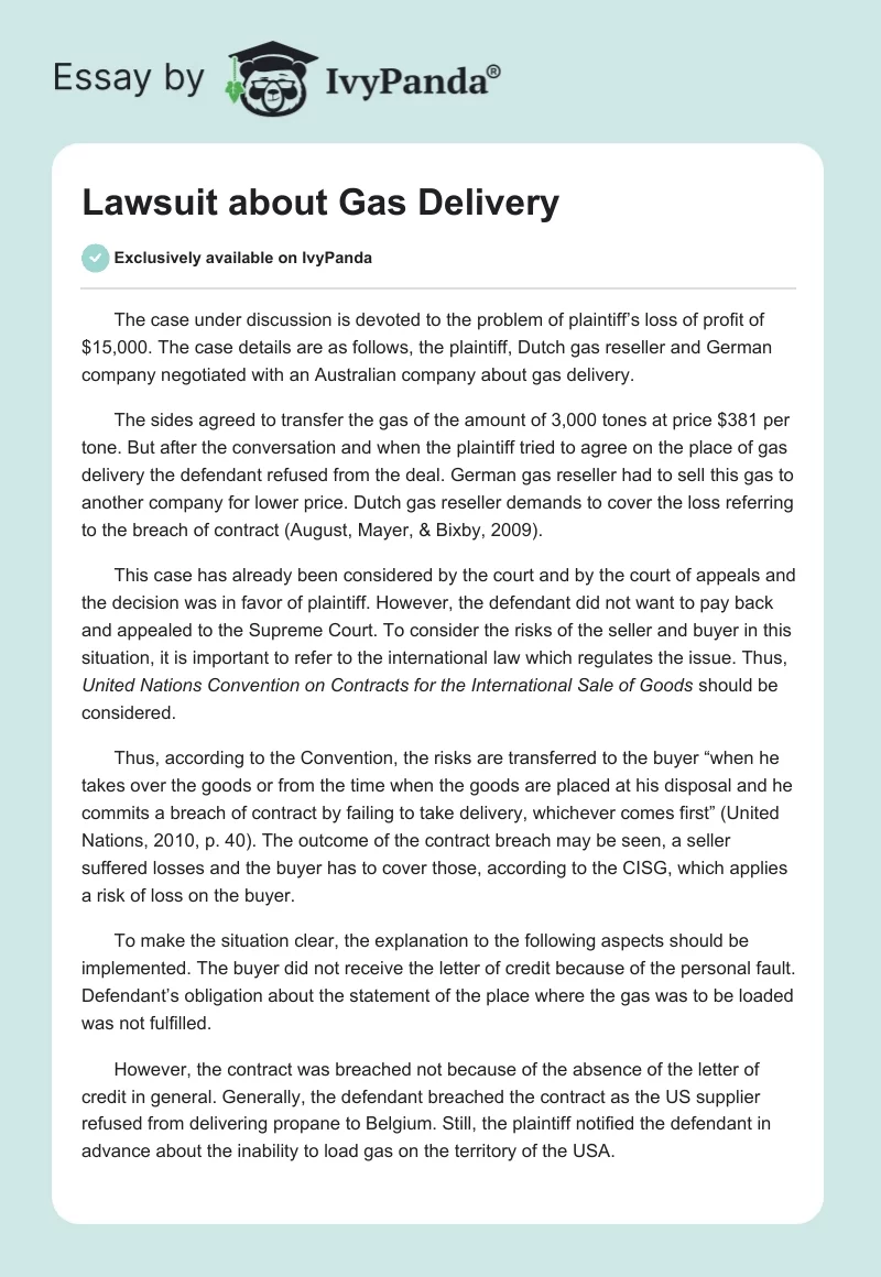 Lawsuit about Gas Delivery. Page 1