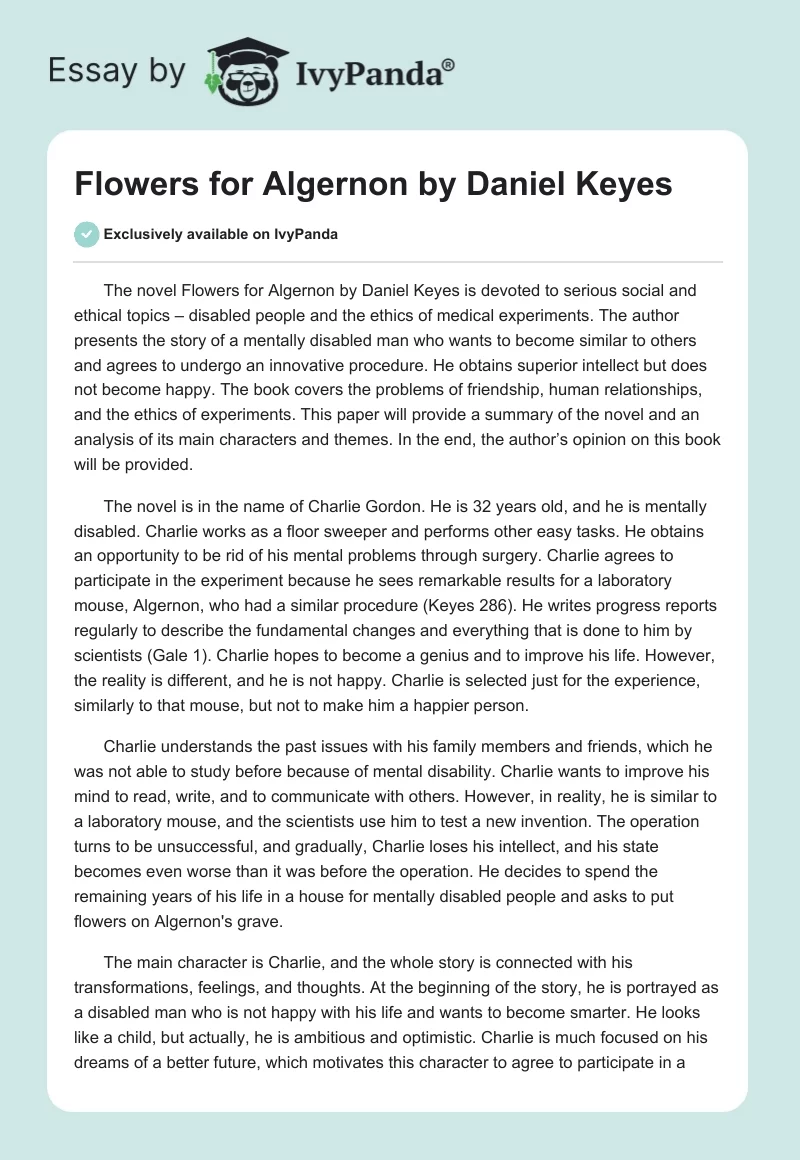 Flowers for Algernon by Daniel Keyes. Page 1