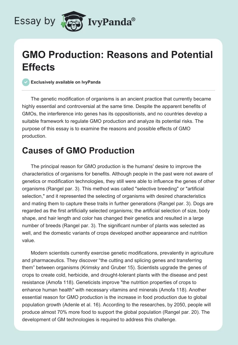 GMO Production: Reasons and Potential Effects. Page 1