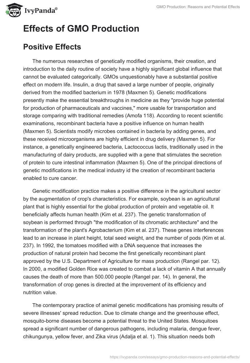 GMO Production: Reasons and Potential Effects. Page 2