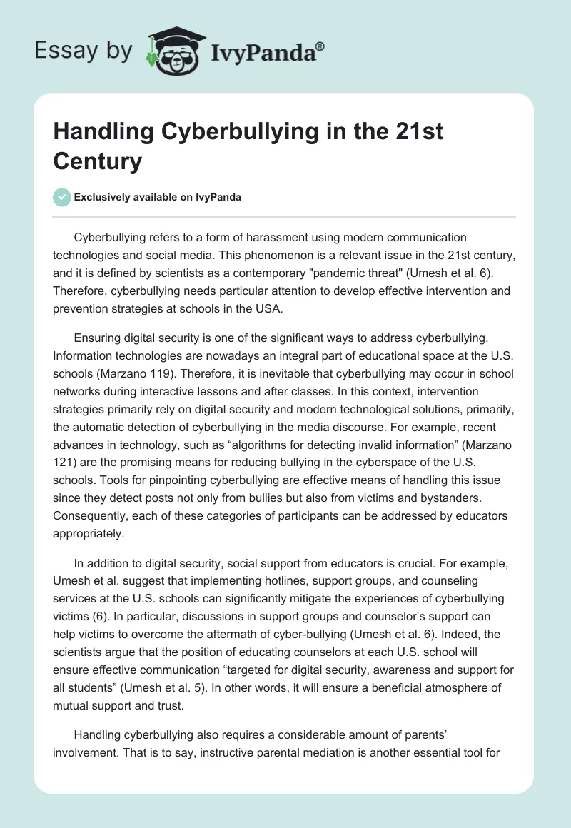 Handling Cyberbullying in the 21st Century. Page 1