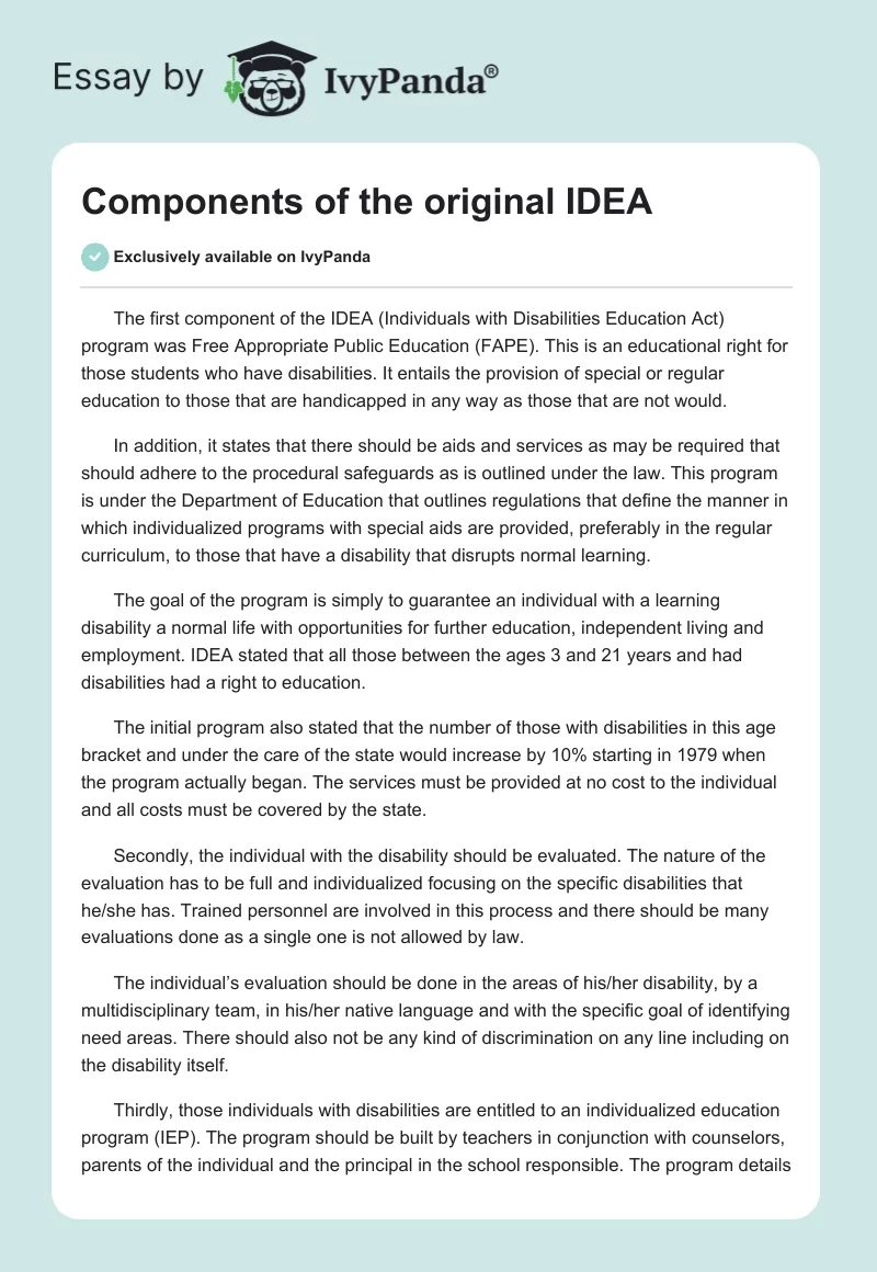 Components of the original IDEA. Page 1