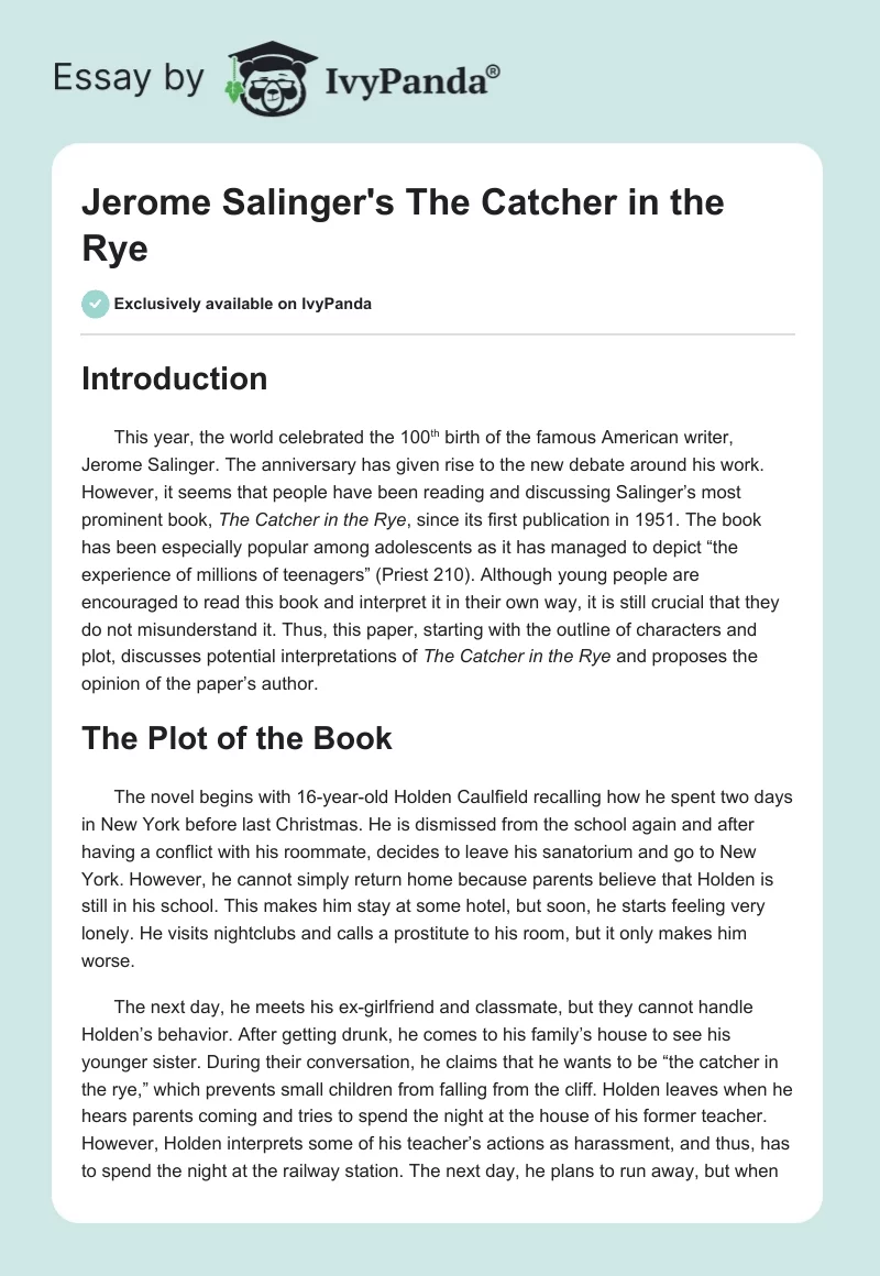 Jerome Salinger's The Catcher in the Rye. Page 1