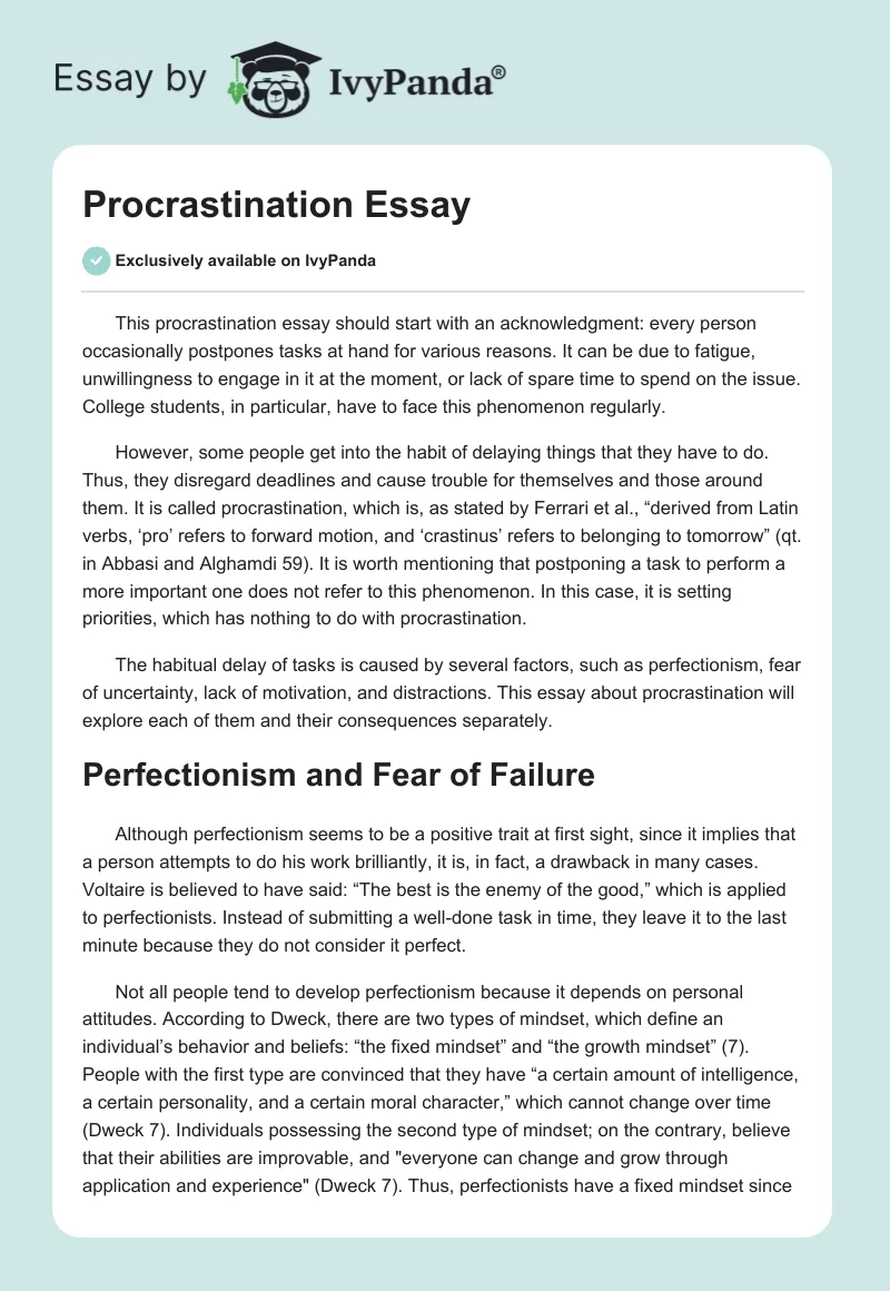 procrastination and time management essay