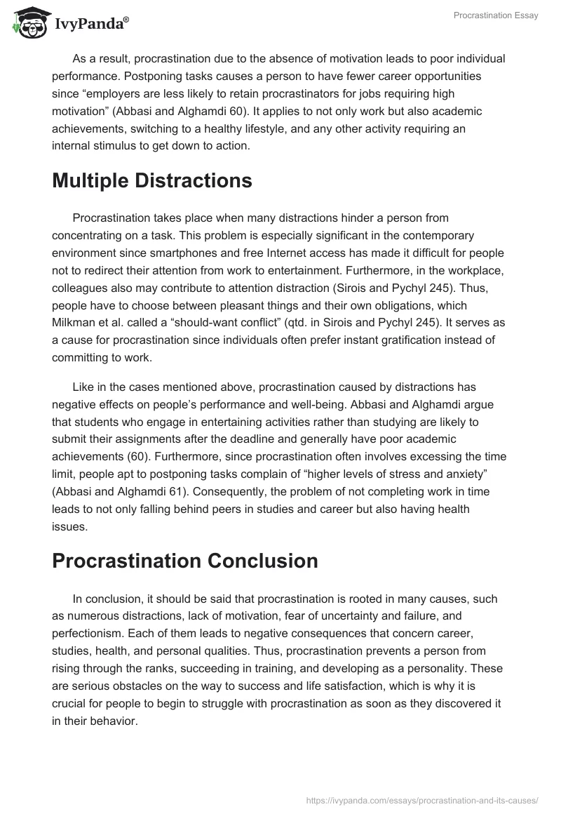 essay about causes and effects of procrastination