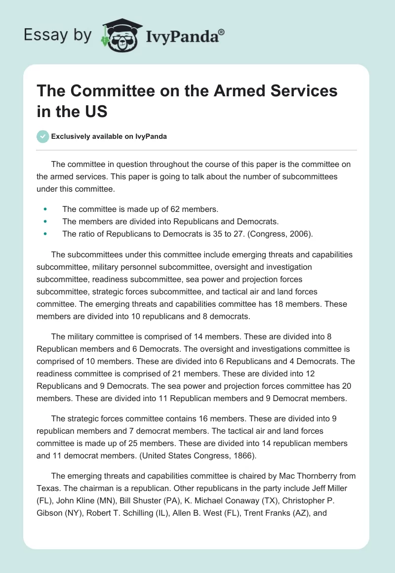 The Committee on the Armed Services in the US. Page 1