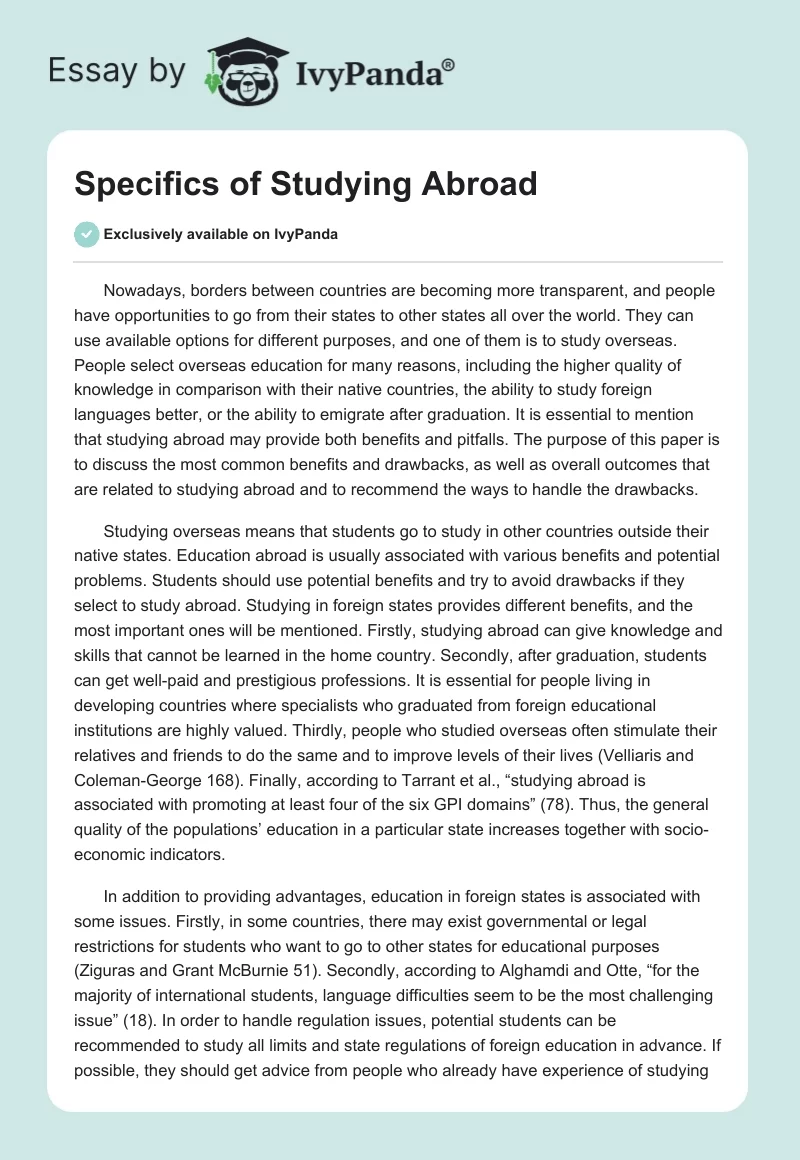Specifics of Studying Abroad. Page 1