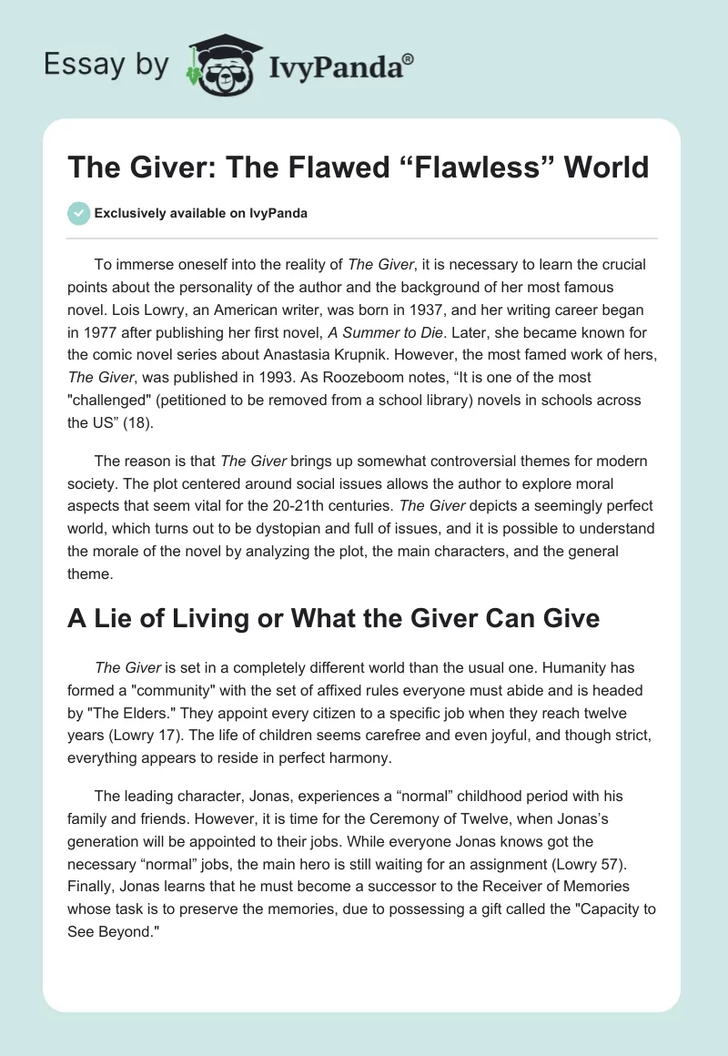 The Giver: The Flawed “Flawless” World. Page 1