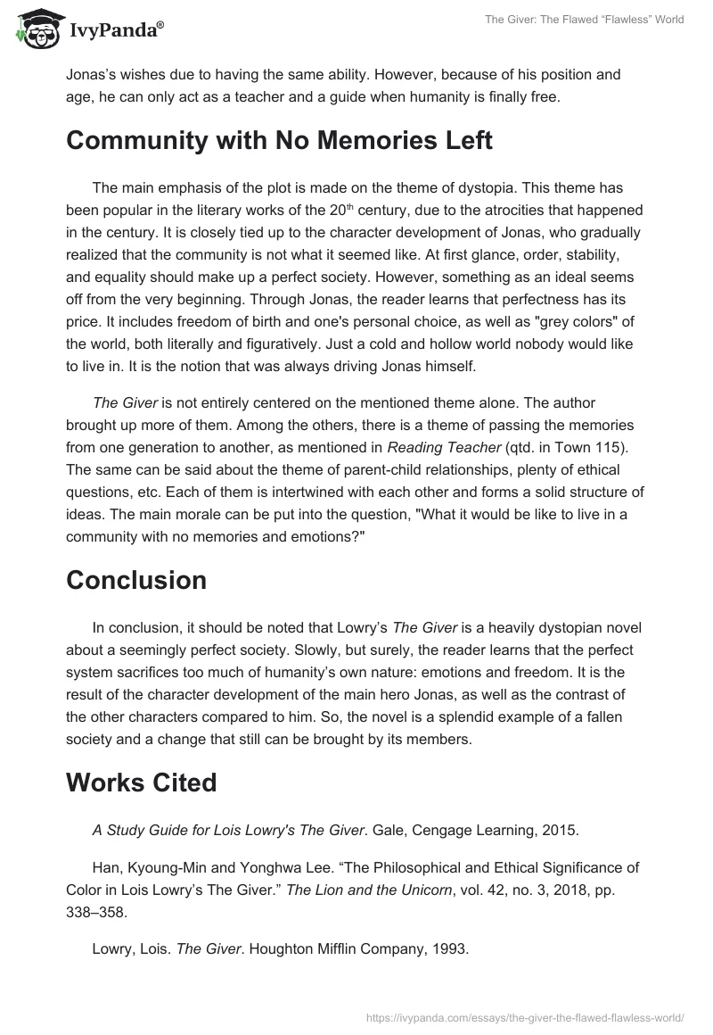 The Giver: The Flawed “Flawless” World. Page 3
