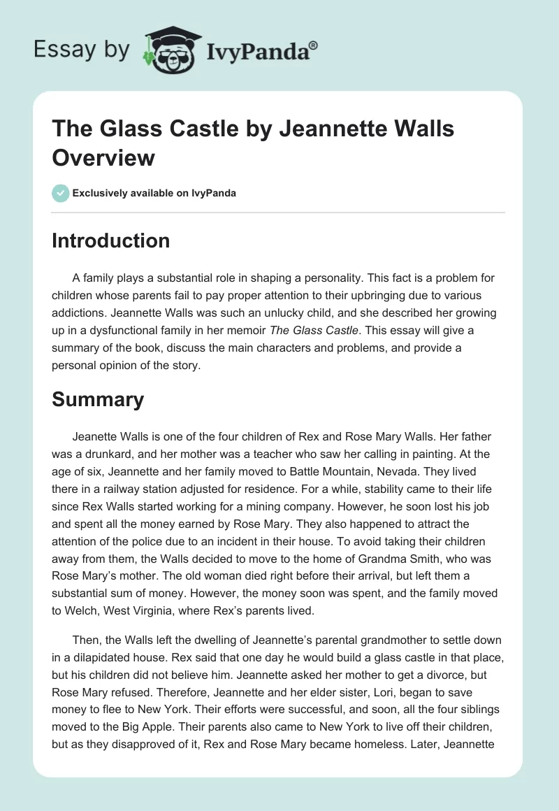 "The Glass Castle" by Jeannette Walls Overview. Page 1