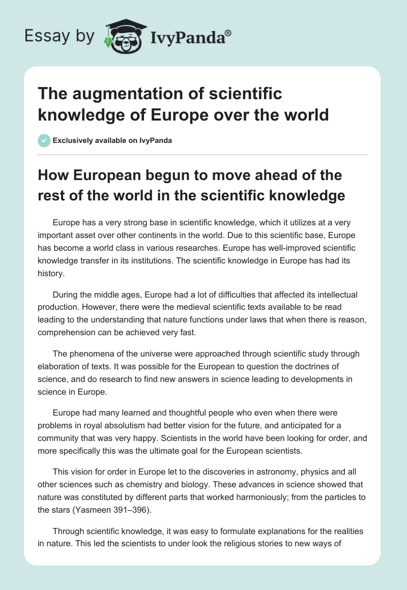 The augmentation of scientific knowledge of Europe over the world. Page 1