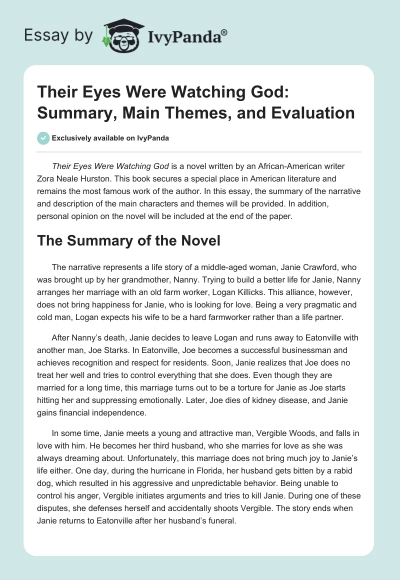 Their Eyes Were Watching God: Summary, Main Themes, and Evaluation. Page 1