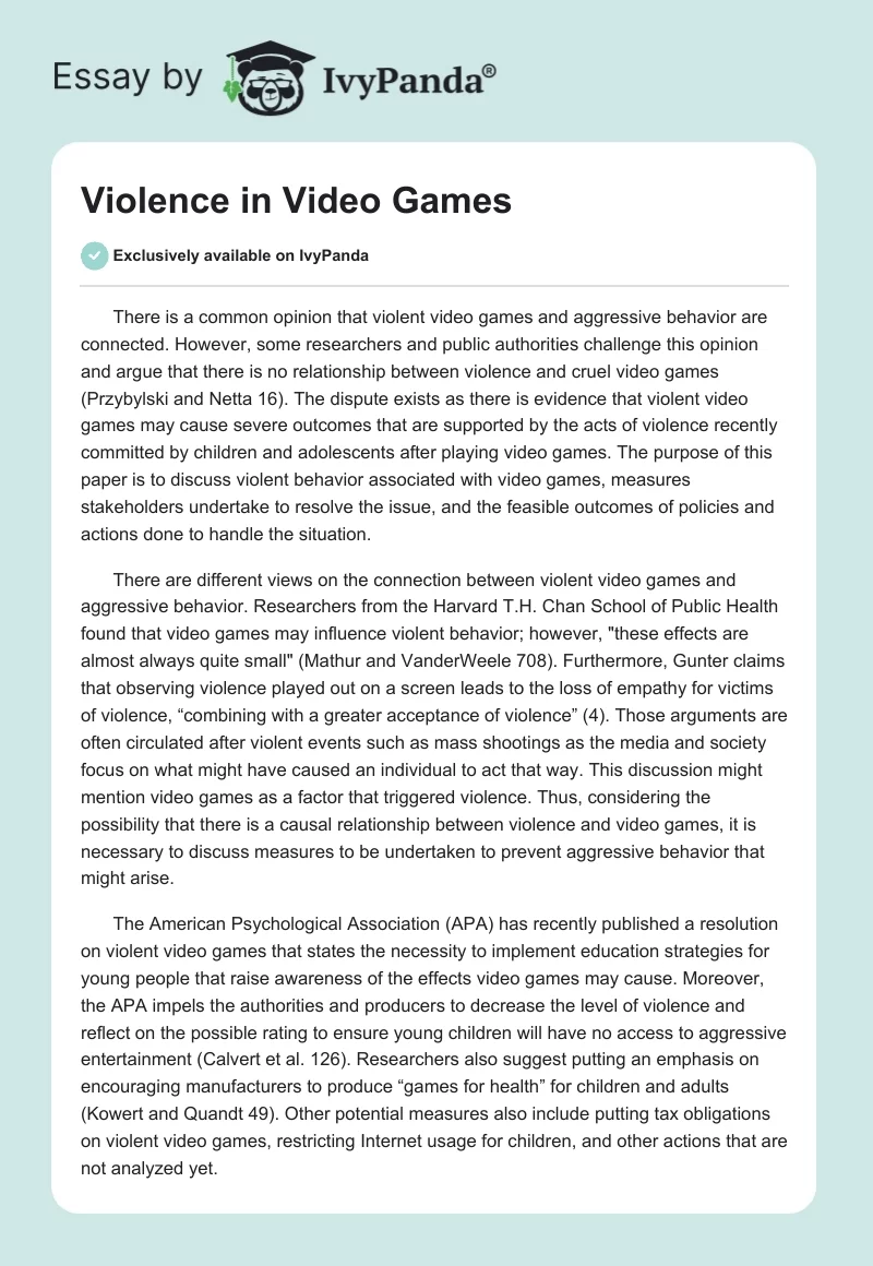 Violence in Video Games. Page 1