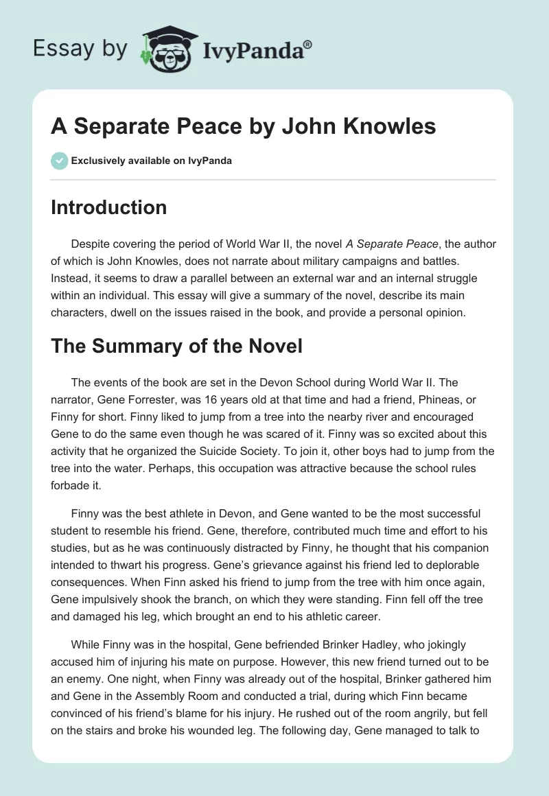 A Separate Peace by John Knowles. Page 1