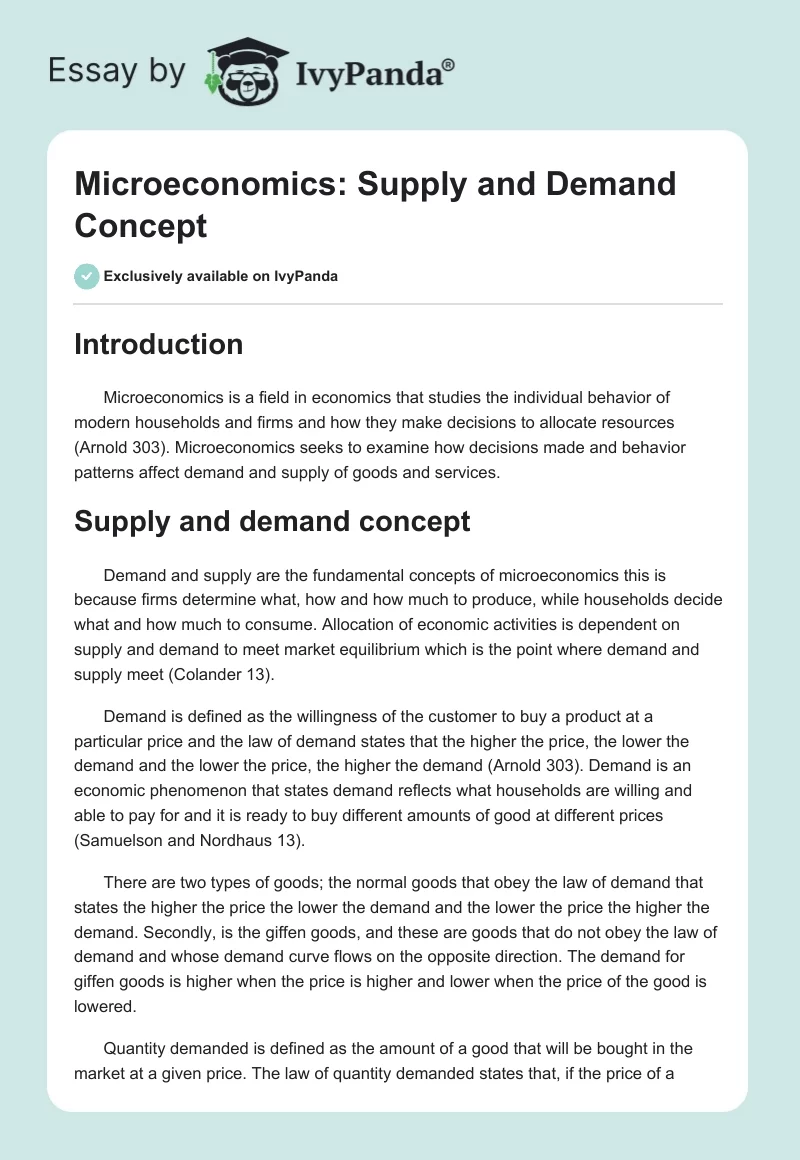 Microeconomics: Supply and Demand Concept. Page 1