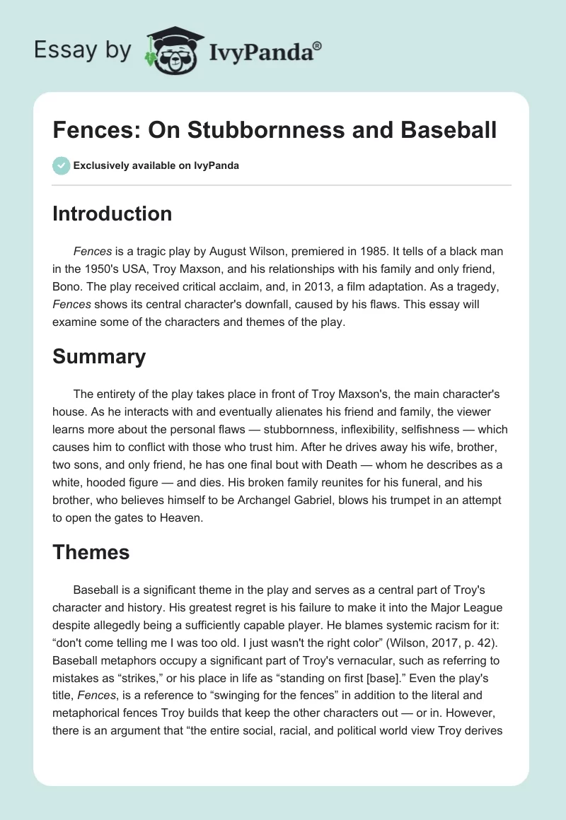 Fences: On Stubbornness and Baseball. Page 1