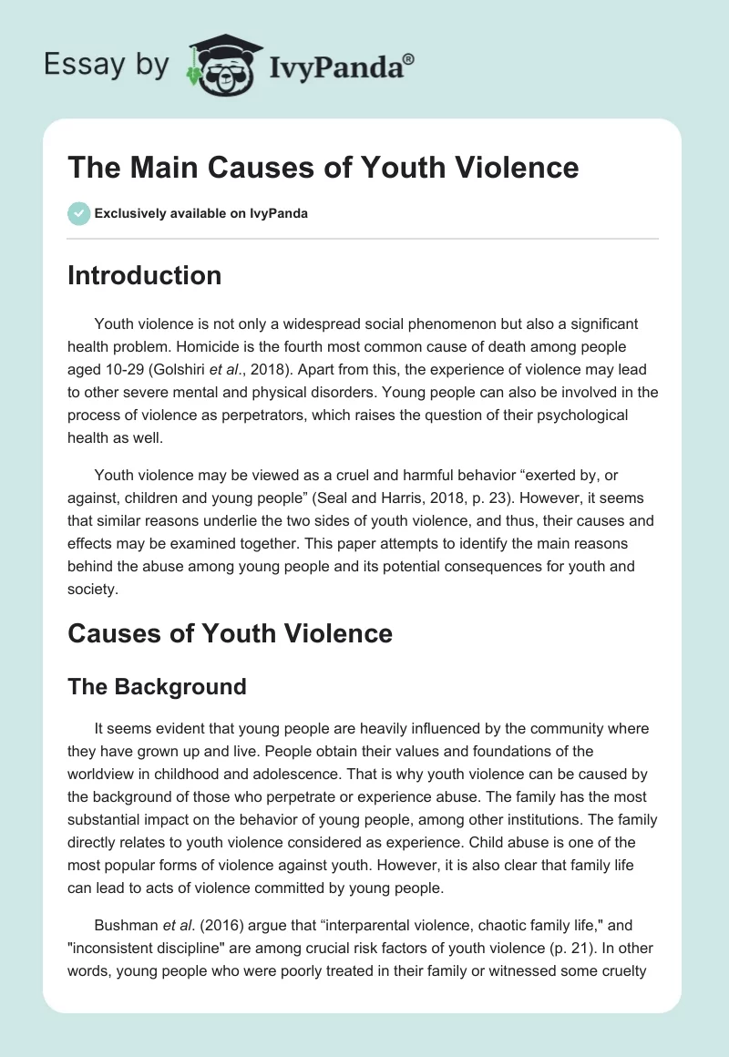 The Main Causes of Youth Violence. Page 1