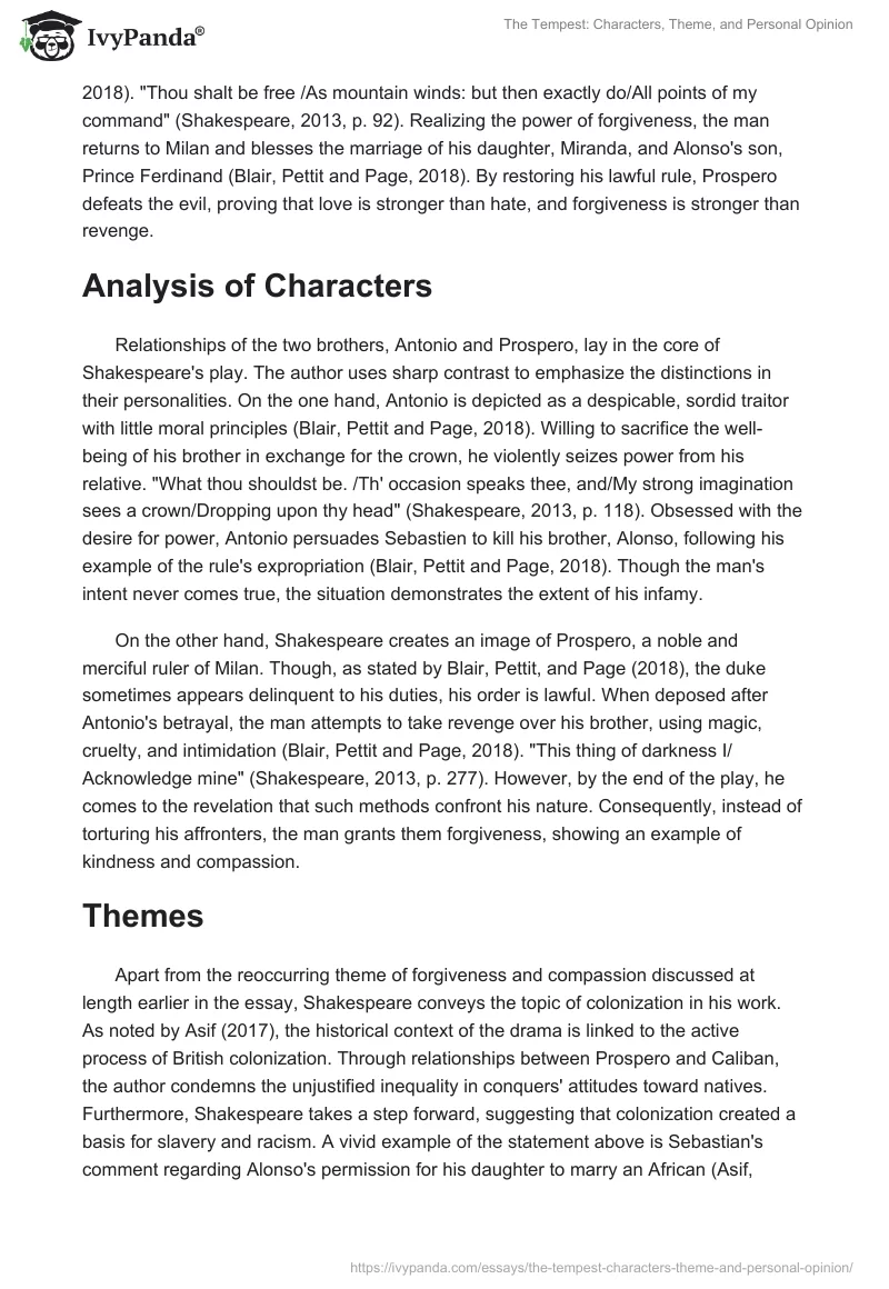 The Tempest: Characters, Theme, and Personal Opinion. Page 2