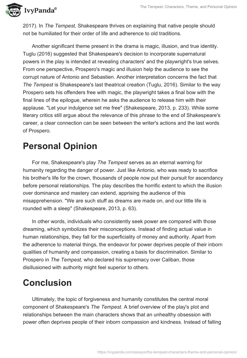 The Tempest: Characters, Theme, and Personal Opinion. Page 3