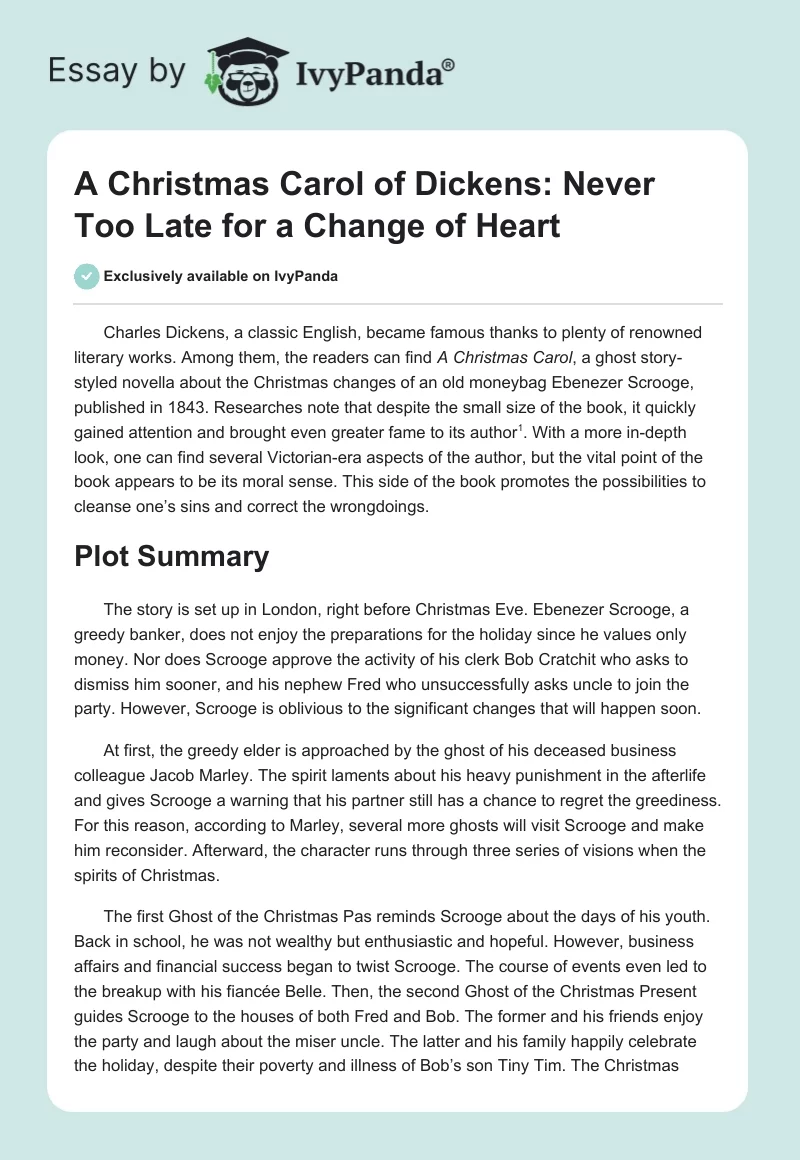 A Christmas Carol of Dickens: Never Too Late for a Change of Heart. Page 1