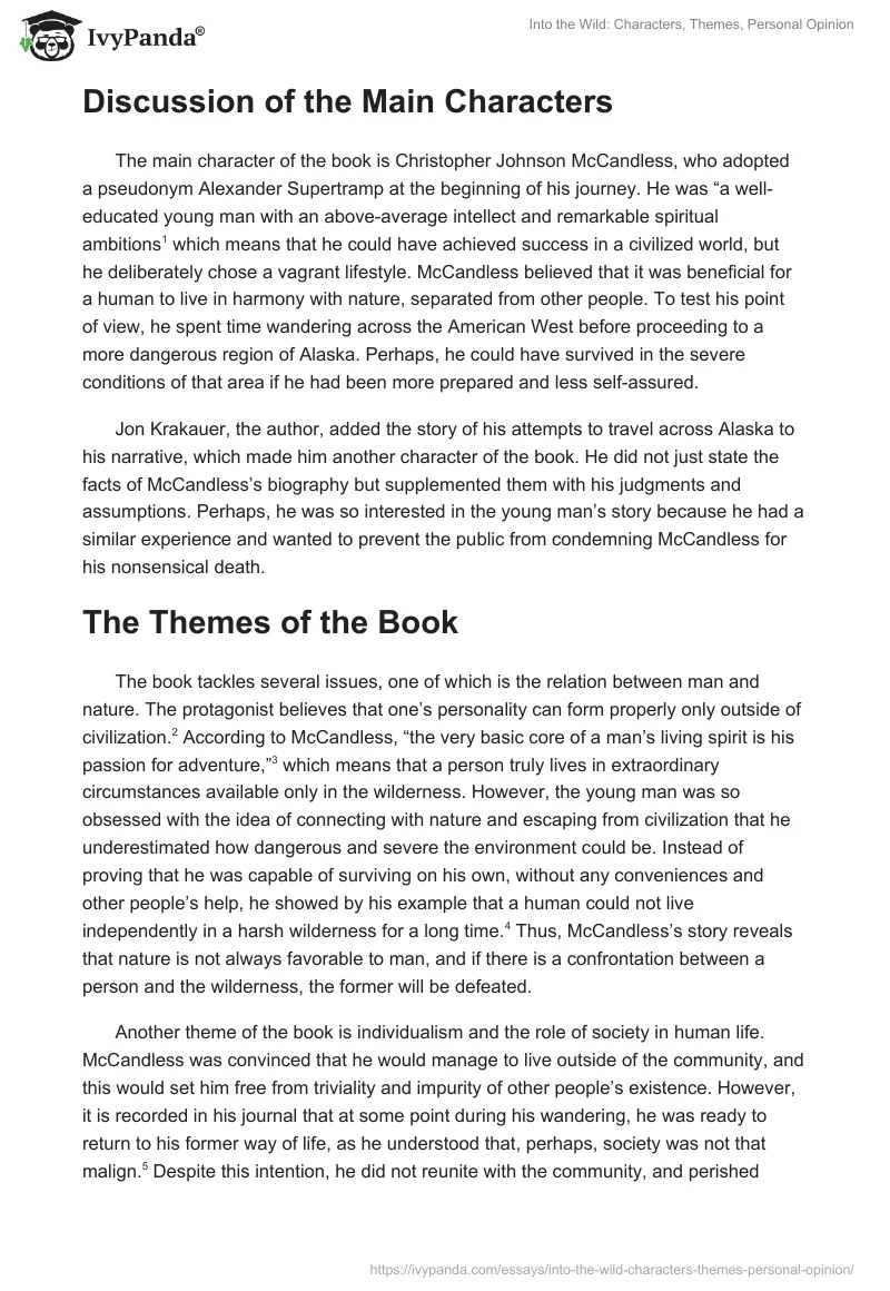 Into the Wild: Characters, Themes, Personal Opinion. Page 2