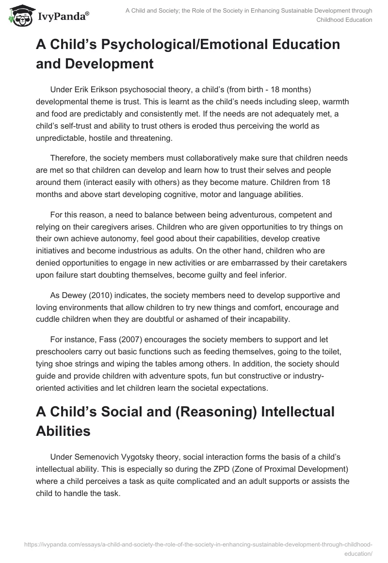 A Child and Society; the Role of the Society in Enhancing Sustainable Development Through Childhood Education. Page 2