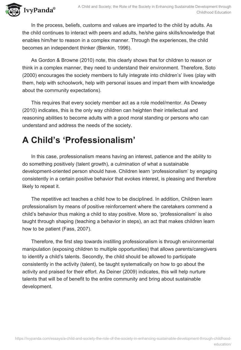 A Child and Society; the Role of the Society in Enhancing Sustainable Development Through Childhood Education. Page 3